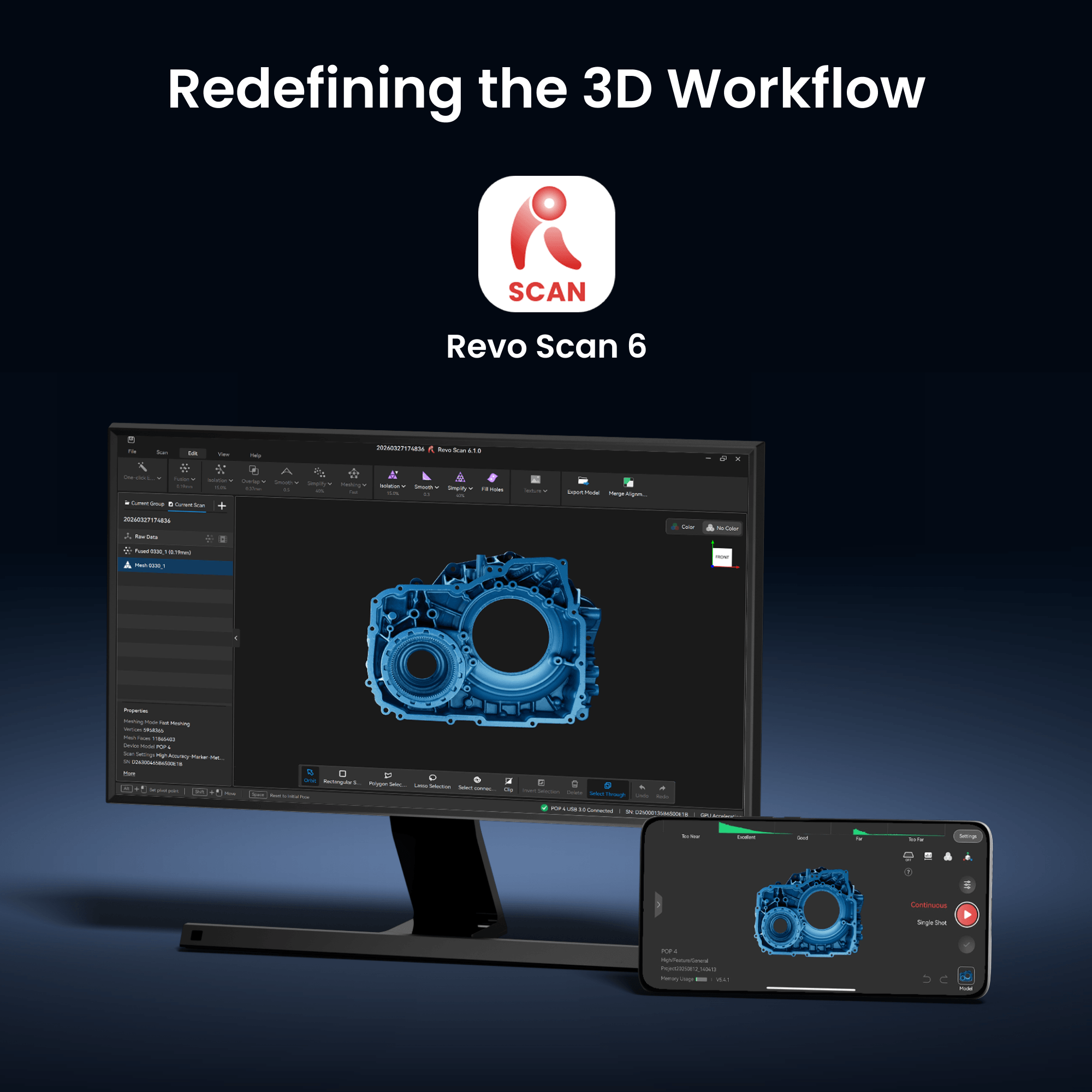 Revopoint POP 4: 5-in-1 Versatile 3D Scanner with Blue Laser & Infrared Light
