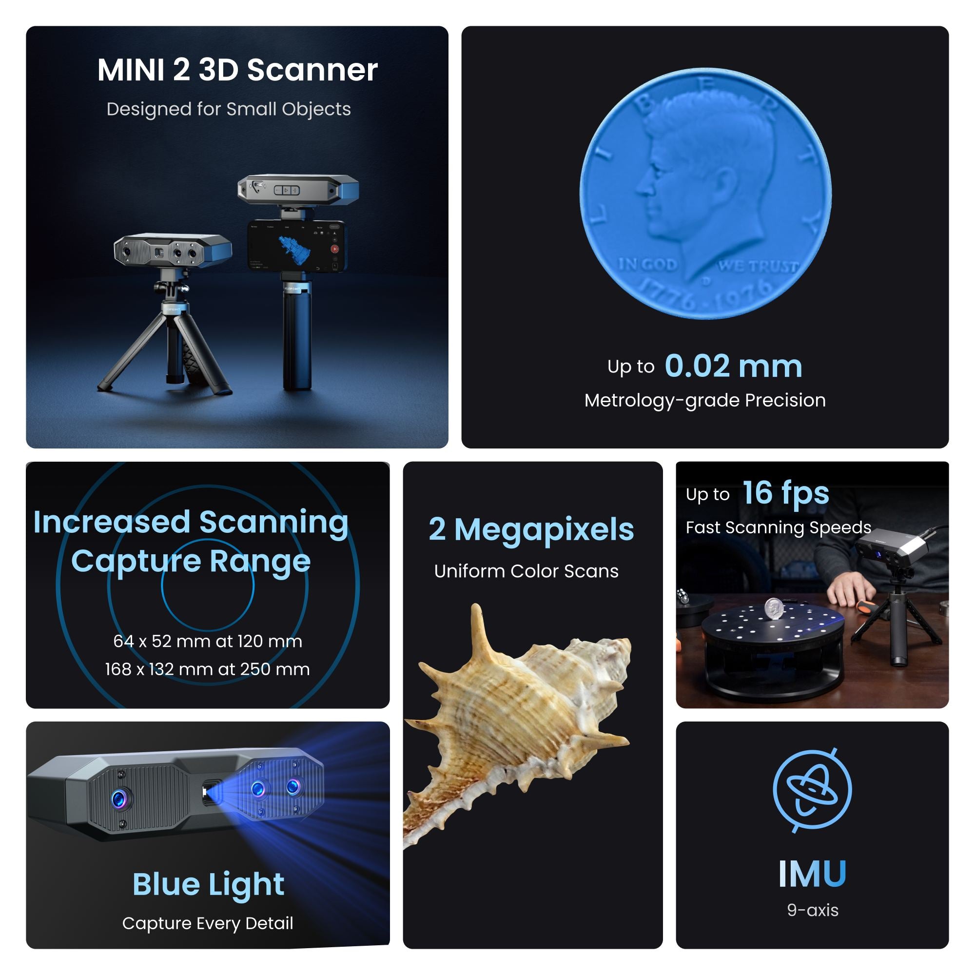 MINI 2 3D Scanner: Blue Light丨Precision 0.02mm